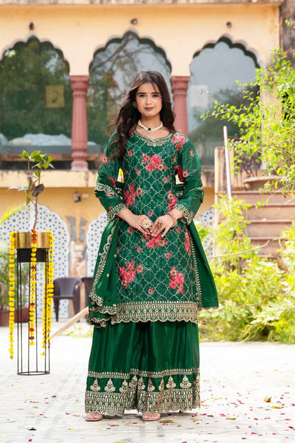 Green Chinon Silk Designer Kurta Set