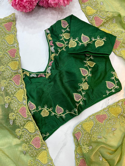 Green Designer Fandy Chiffon Two Tone Saree