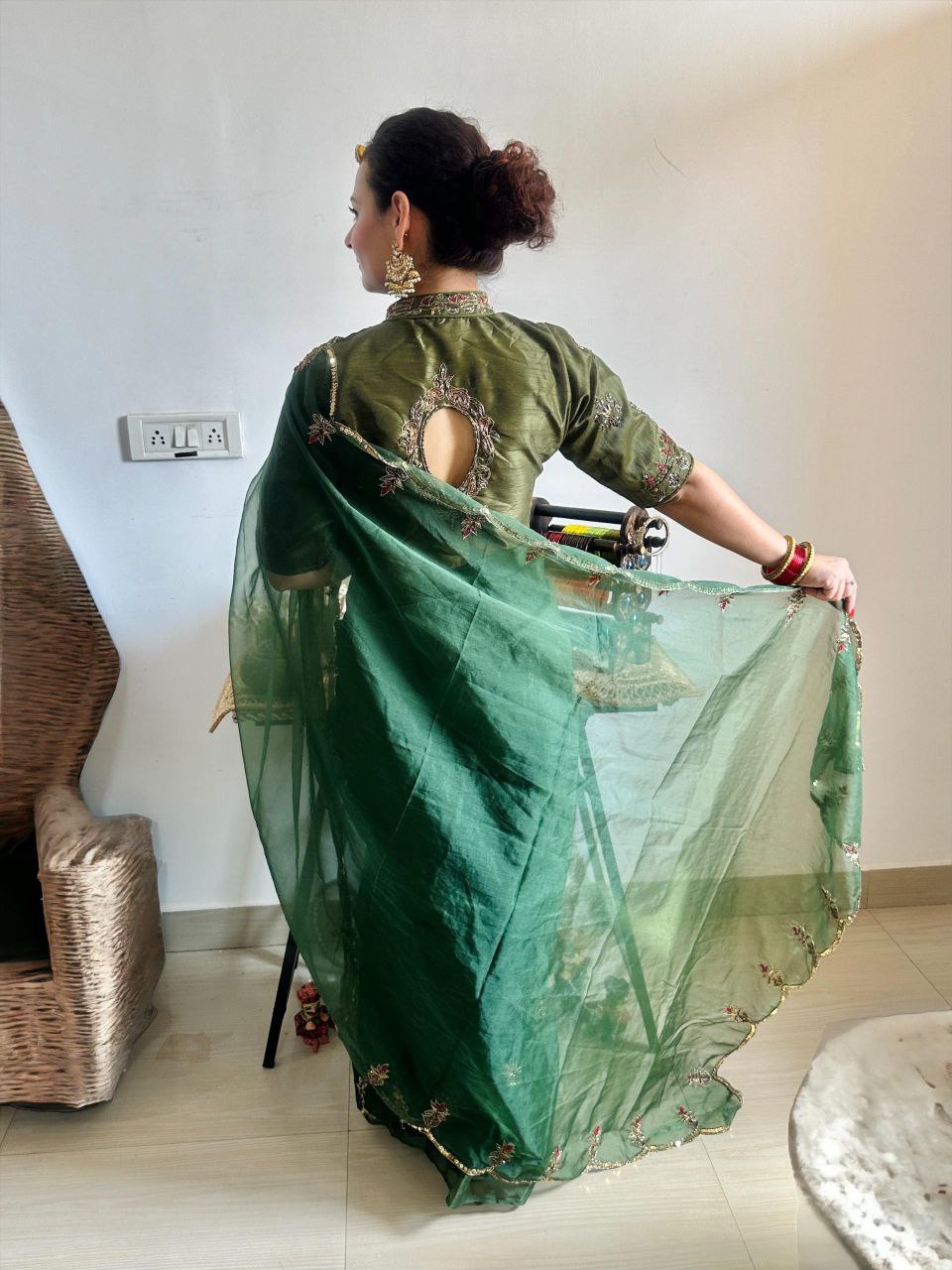 Green Designer Organza Saree
