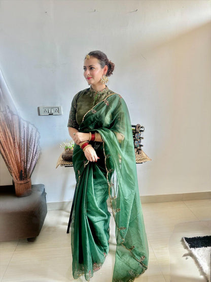 Green Designer Organza Saree