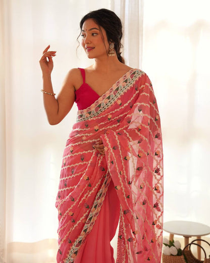 Emroidery Worked Organza Silk Saree