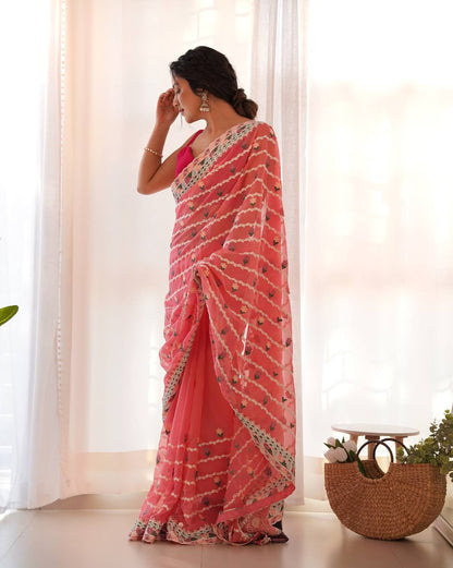 Emroidery Worked Organza Silk Saree
