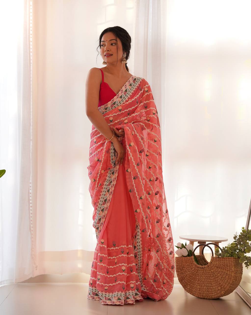 Emroidery Worked Organza Silk Saree
