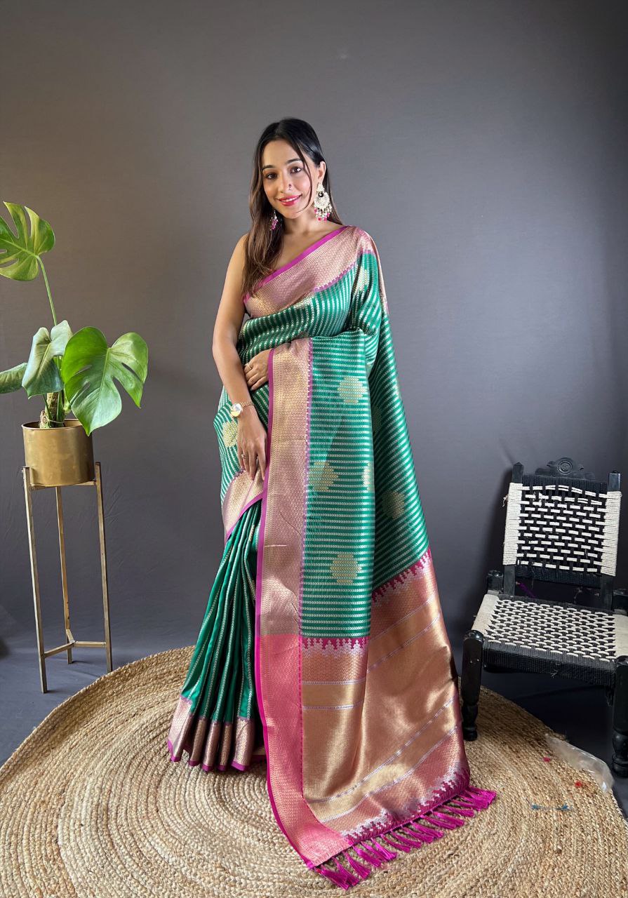 Green Gold Zari Weaved Banarasi Silk Saree