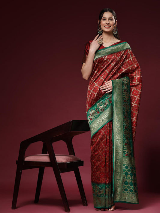 Maroon Kanchipuram Jacquard Silk Saree