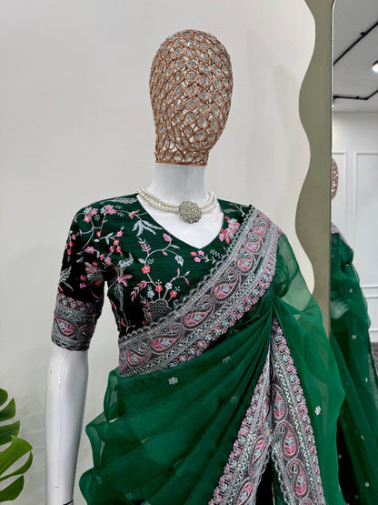 Green Party Wear Organza Silk Saree