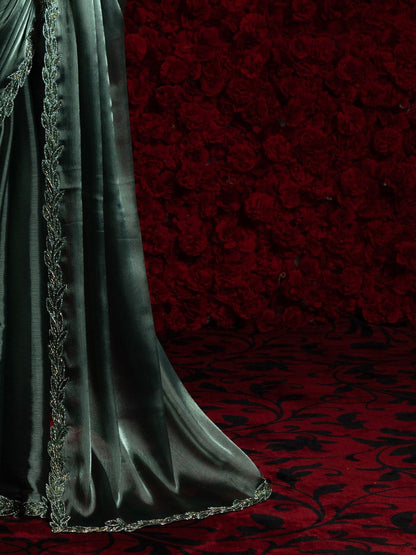 Green Party Wear Tissue Chiffon Saree | 100% Original Saree