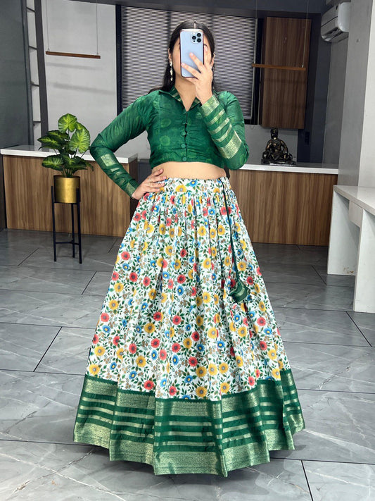 Green Printed Ethnic Silk Co-ord Set