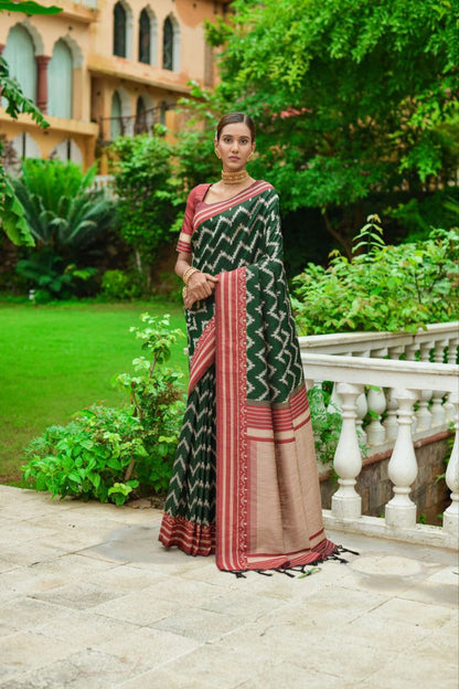 Green Raw Silk Two Tone Weaving Saree