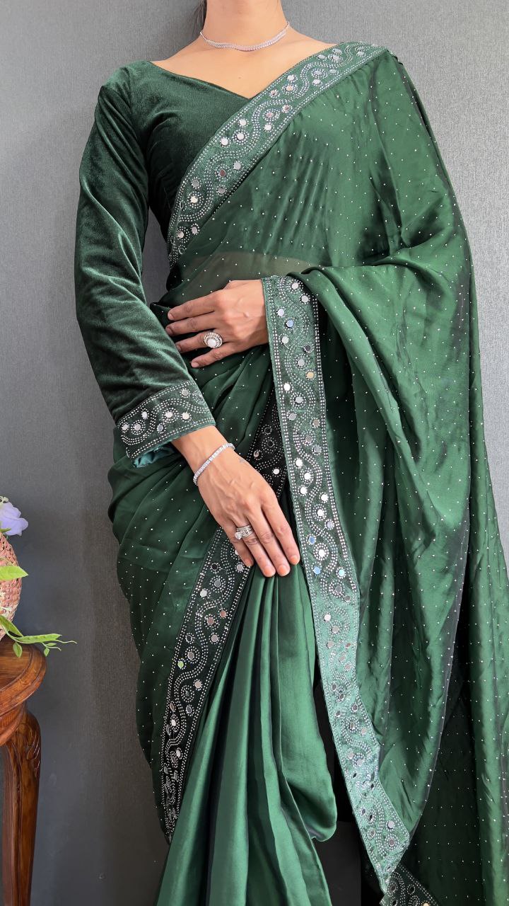 Green Ready Made Rangoli Silk Saree