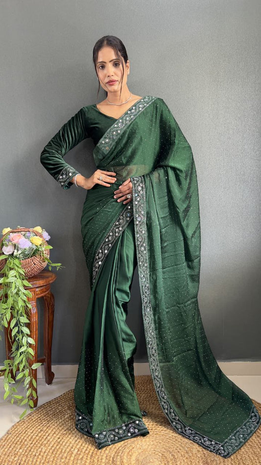 Green Ready Made Rangoli Silk Saree