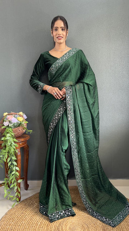 Green Ready Made Rangoli Silk Saree