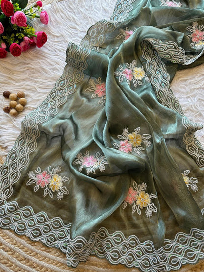 Green Stylish Jimmy Choo Chiffon Saree