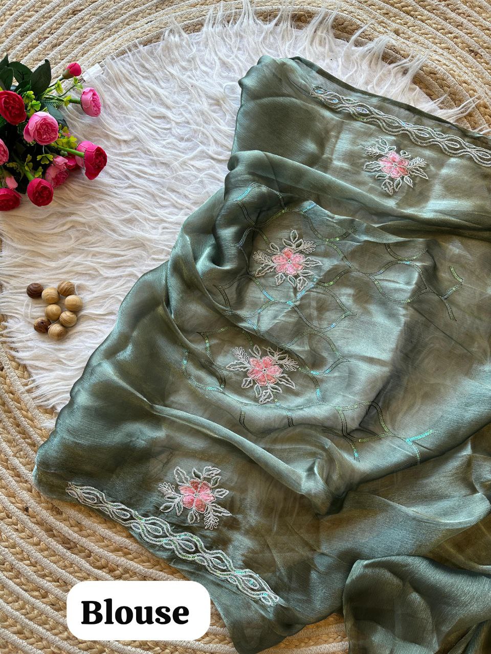 Green Stylish Jimmy Choo Chiffon Saree