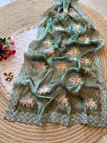 Green Stylish Jimmy Choo Chiffon Saree