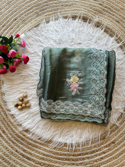 Green Stylish Jimmy Choo Chiffon Saree