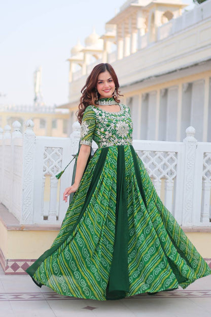 Green Traditional Indian Gown Dress With Dupatta