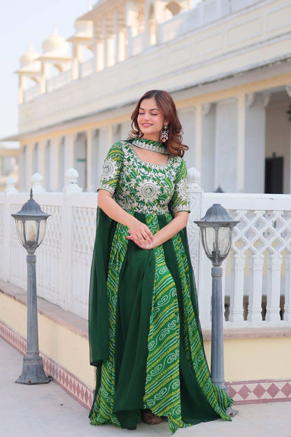 Green Traditional Indian Gown Dress With Dupatta