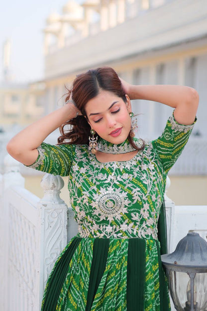 Green Traditional Indian Gown Dress With Dupatta
