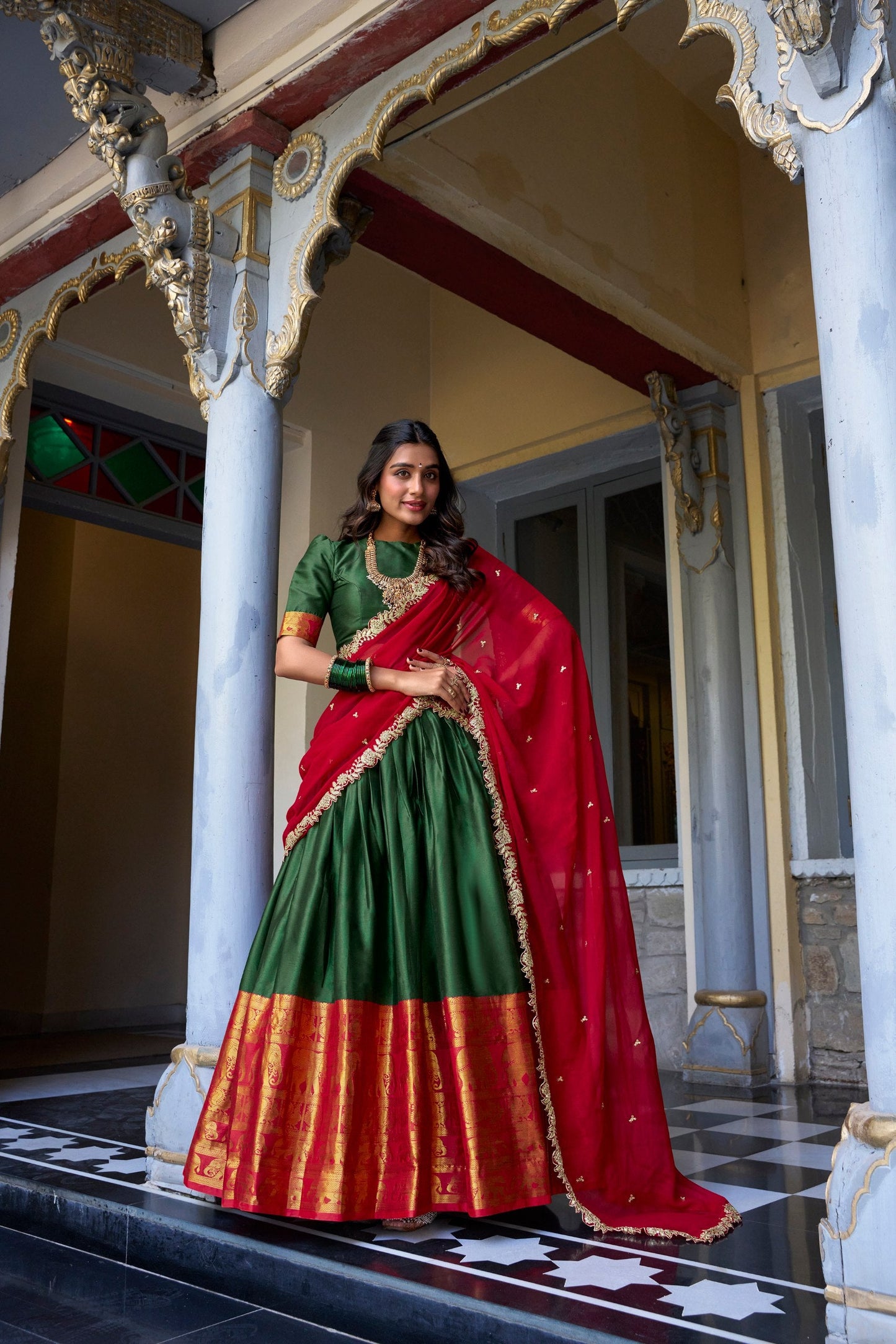 Green Traditional South Indian Lehenga