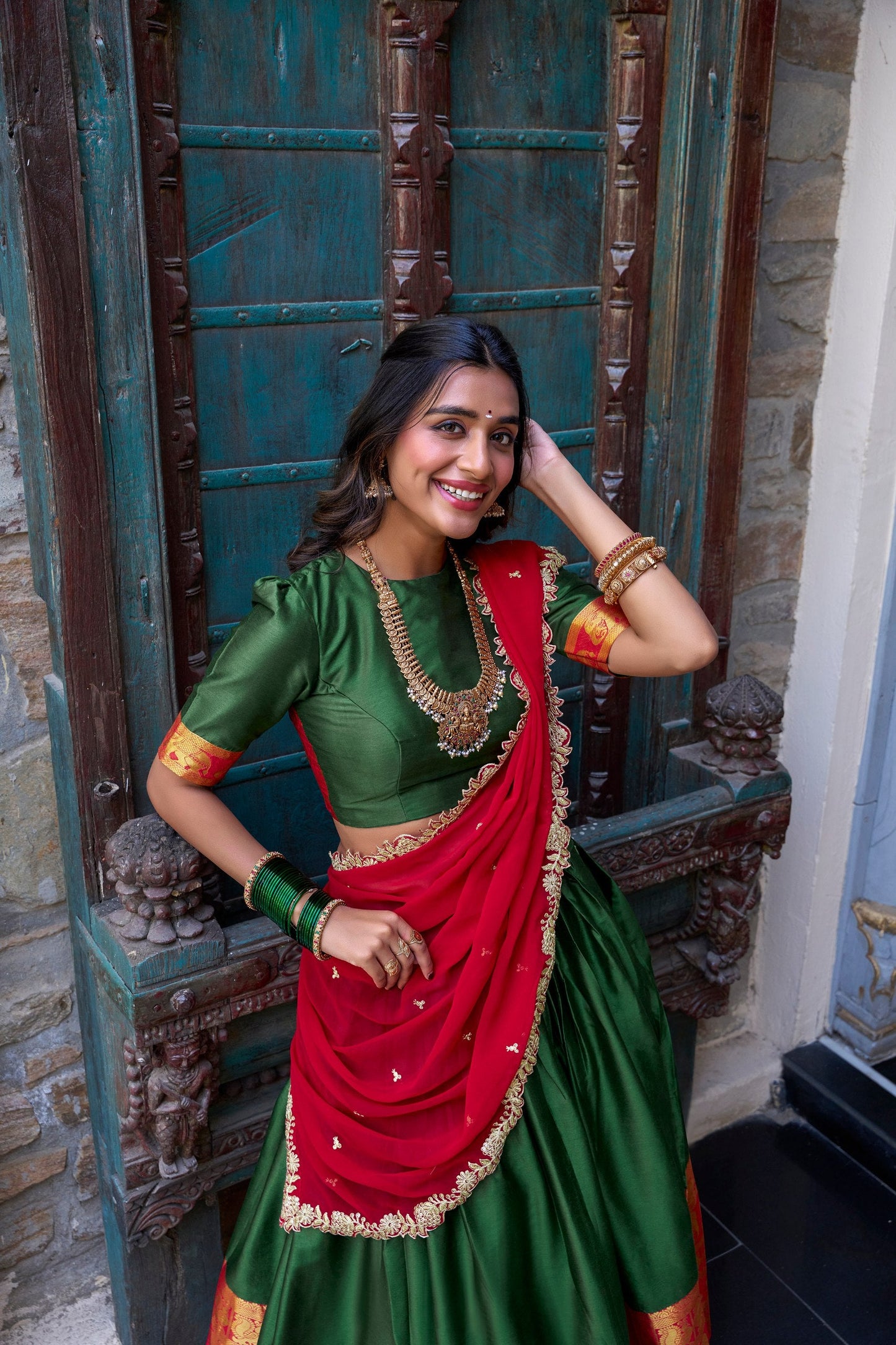 Green Traditional South Indian Lehenga