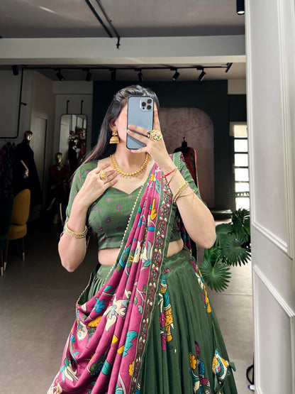 Green Traditional Tussar Silk Lehenga Choli