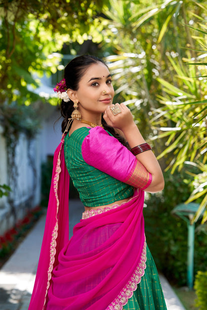 Green Traditional Zari Chex Lehenga