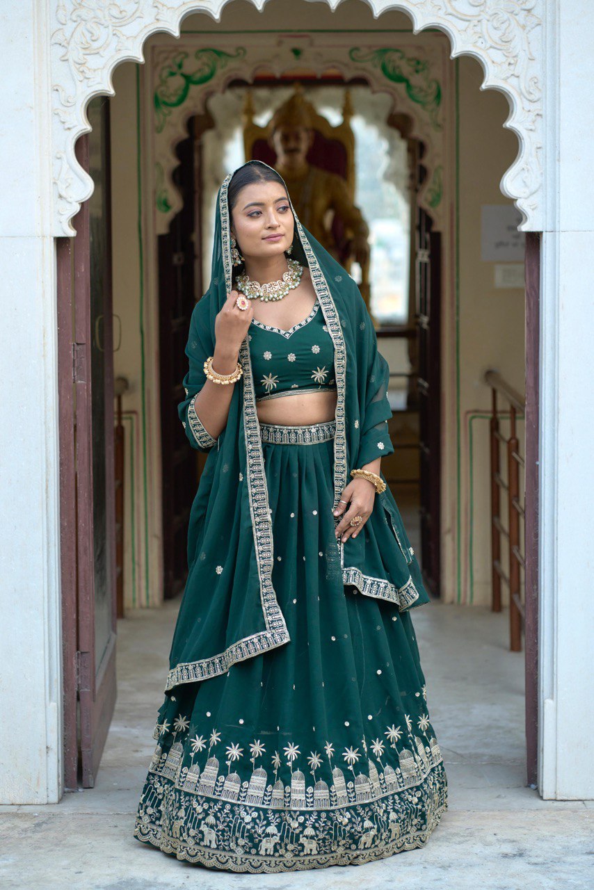 Green Wedding Wear Georgette Lehenga Choli