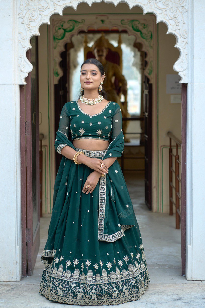Green Wedding Wear Georgette Lehenga Choli
