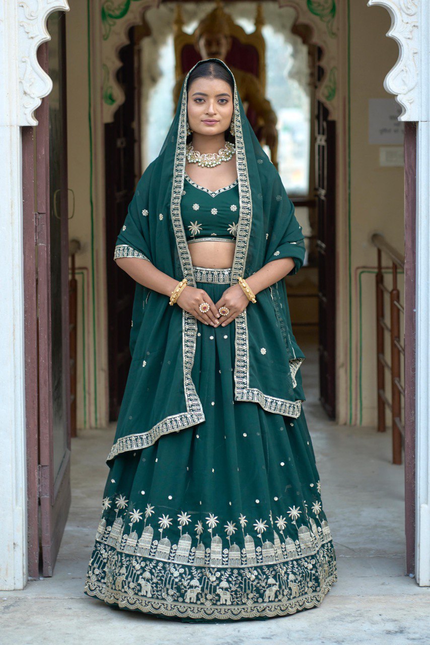 Green Wedding Wear Georgette Lehenga Choli