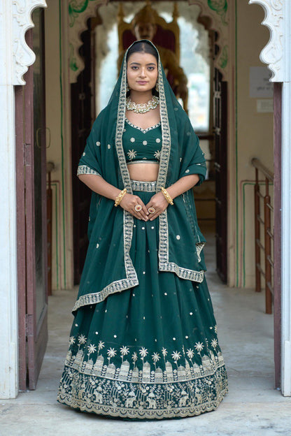 Green Wedding Wear Georgette Lehenga Choli
