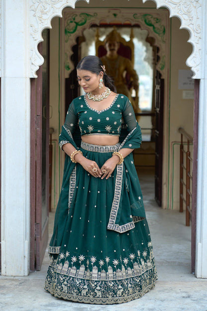 Green Wedding Wear Georgette Lehenga Choli