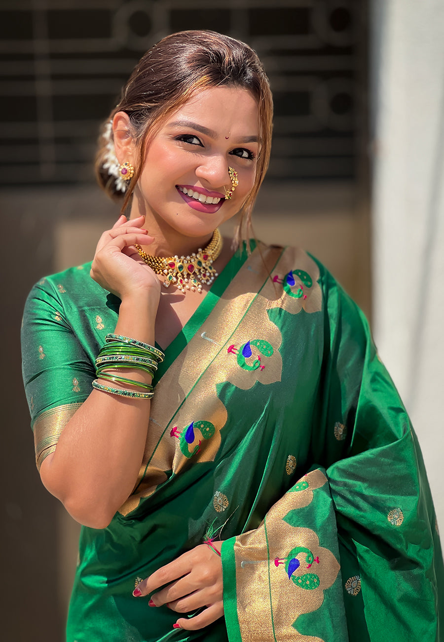 Green Wedding Wear Paithani Saree