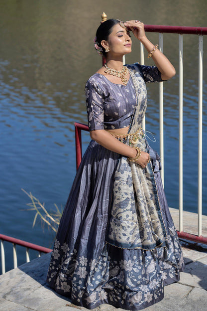 Grey Manipuri Silk Lehenga Choli