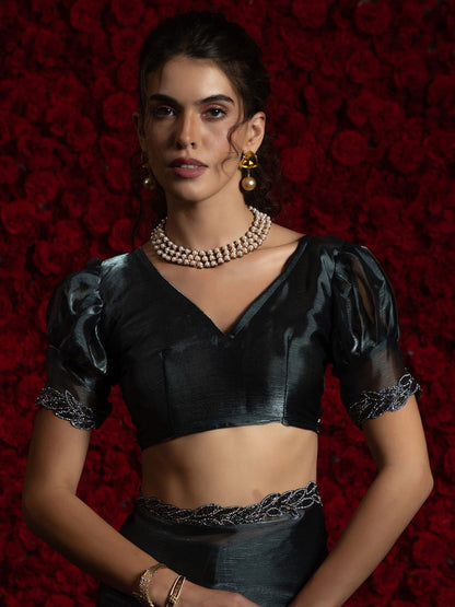 Grey Party Wear Tissue Chiffon Saree | 100% Original Saree