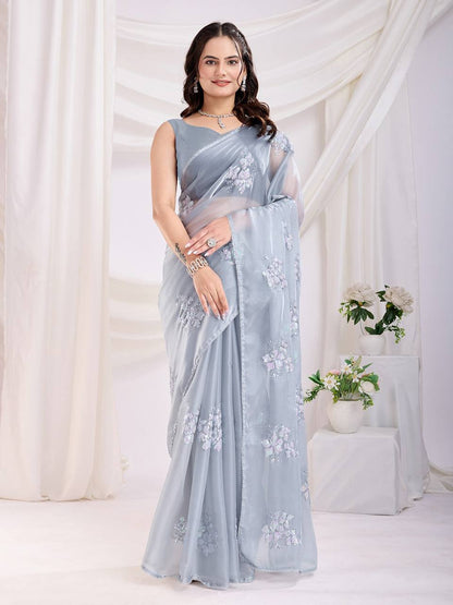 Grey Party Wear Zimmy Choo Silk Saree