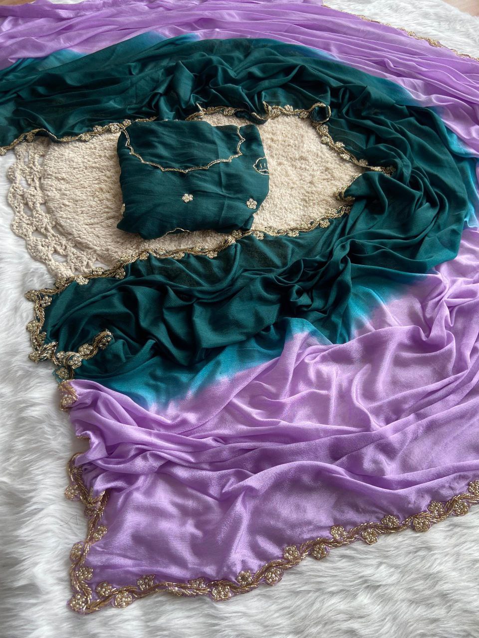 Hand Dying Chinon Silk Saree