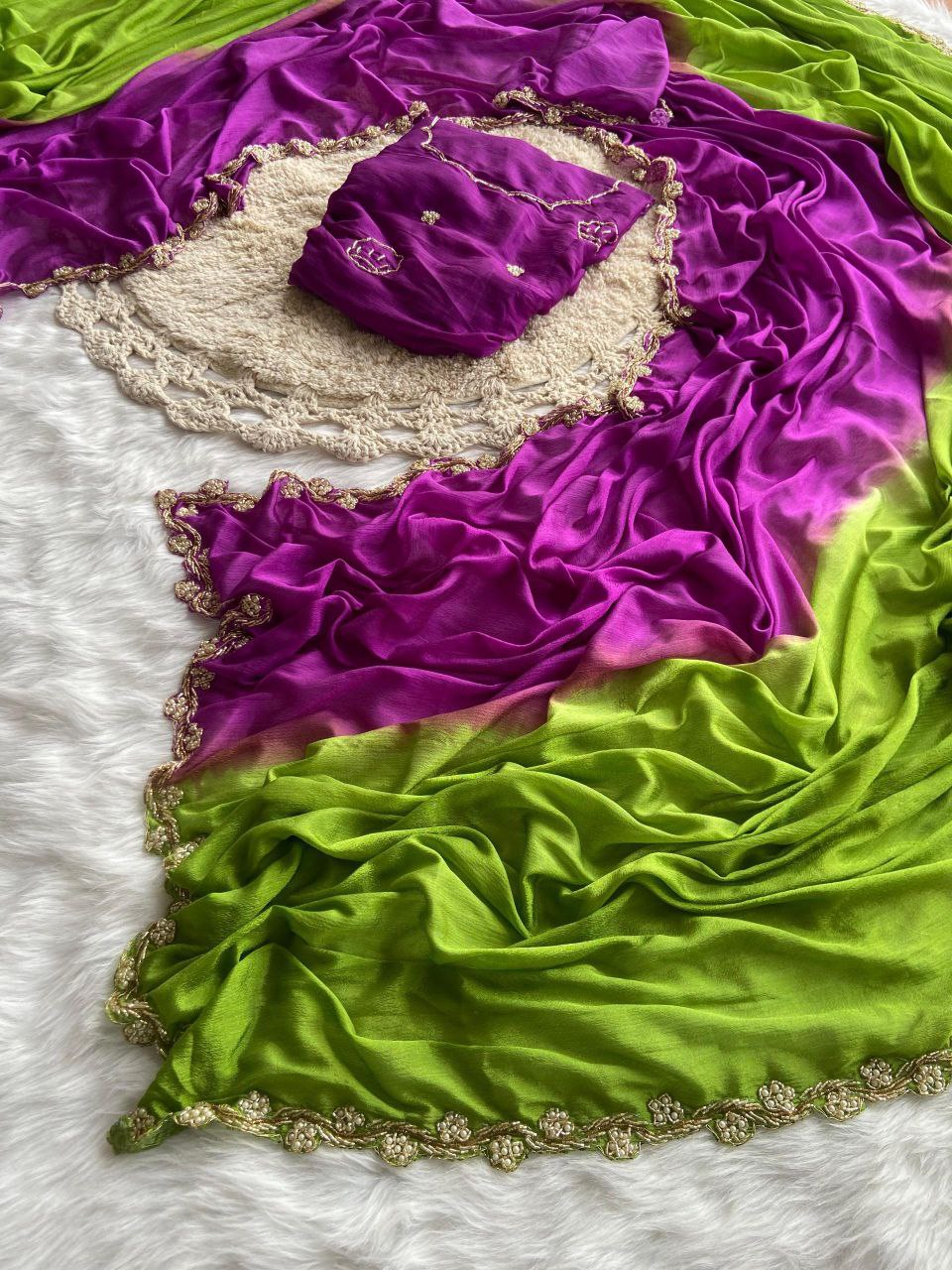 Hand Dying Chinon Silk Saree