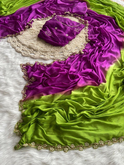 Hand Dying Chinon Silk Saree