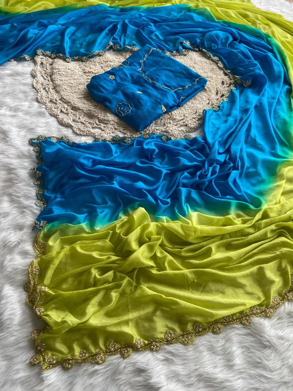 Hand Dying Chinon Silk Saree