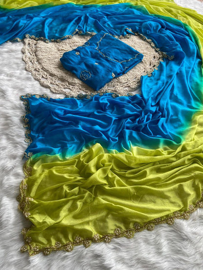 Hand Dying Chinon Silk Saree