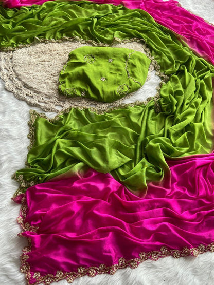 Hand Dying Chinon Silk Saree