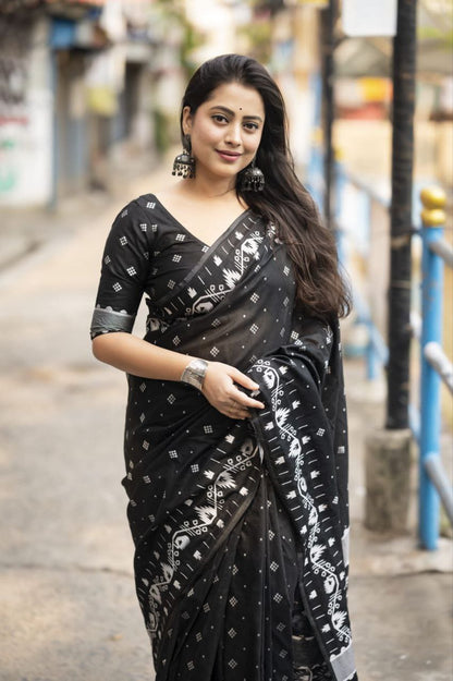 Black Ikkat Style Cotton Silk Saree