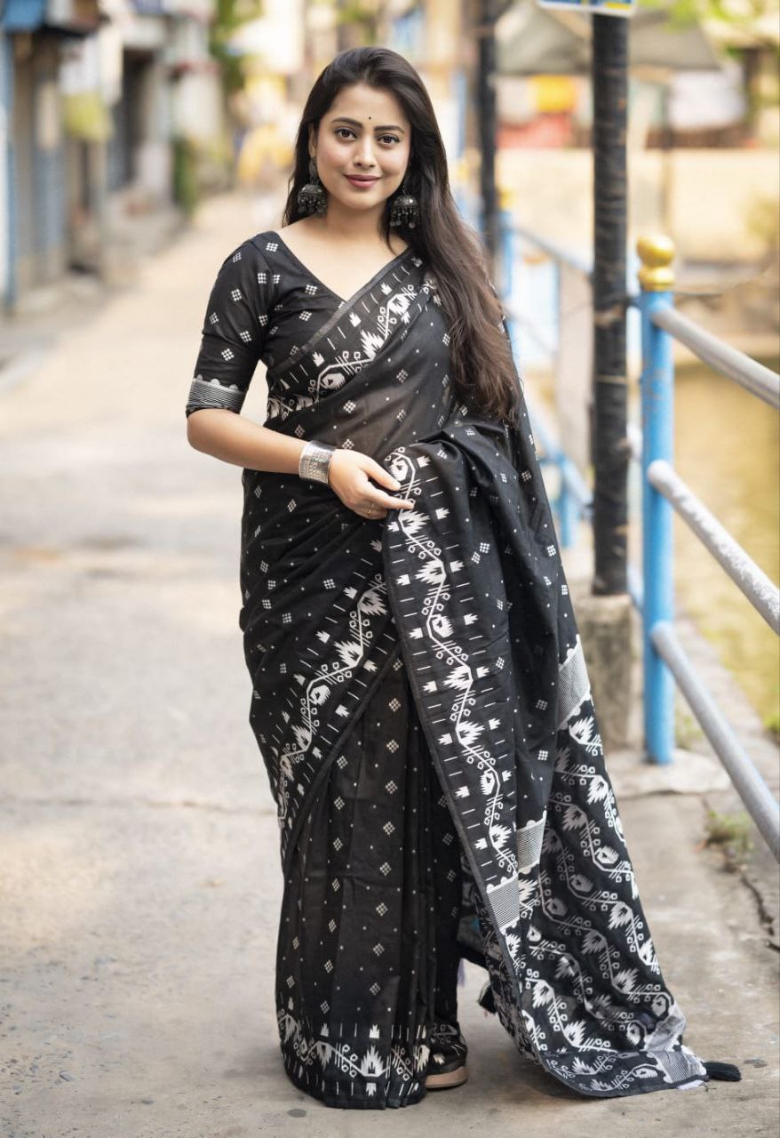 Black Ikkat Style Cotton Silk Saree