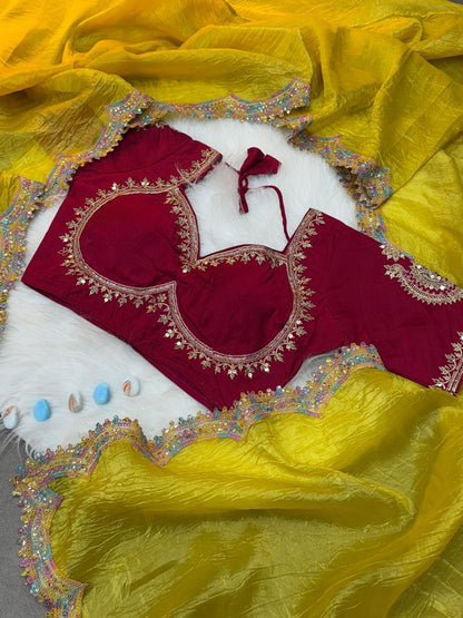 Indian Yellow Designer Gold Crush Saree