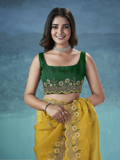 Indian Yellow Fancy Gold Crunchy Saree