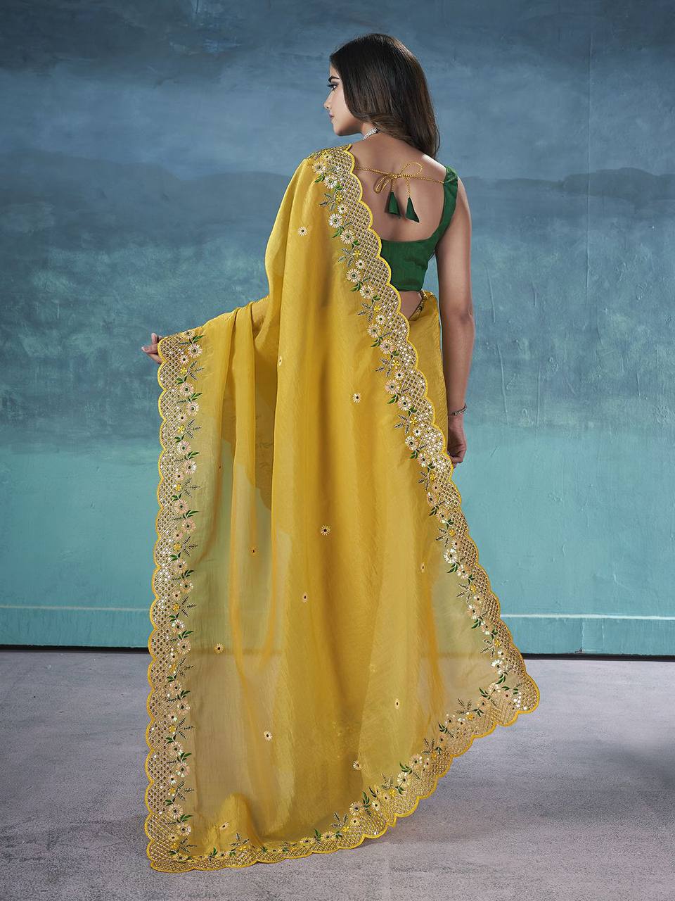 Indian Yellow Fancy Gold Crunchy Saree