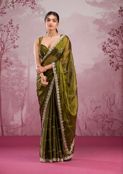 Jungle Green Designer Zimmy Choo Saree