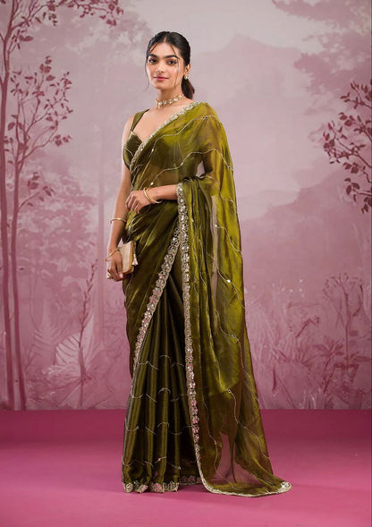 Jungle Green Designer Zimmy Choo Saree
