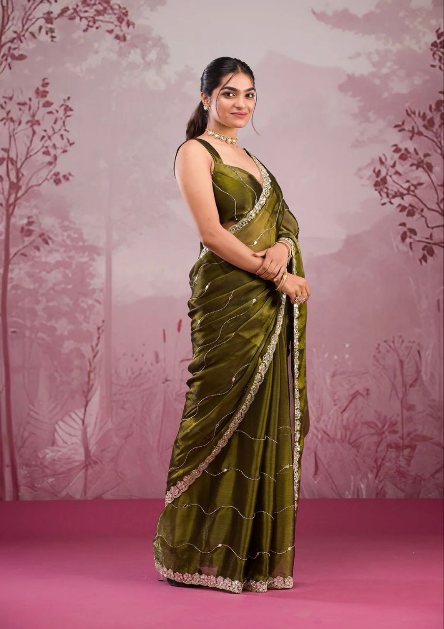 Jungle Green Designer Zimmy Choo Saree
